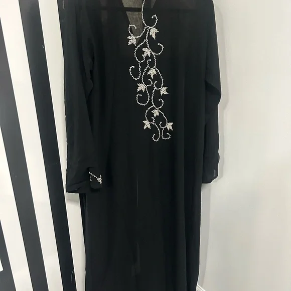 Modest Abaya Dress Open Front Black Size 58 in length Lightweight Elegant - Picture 6 of 8